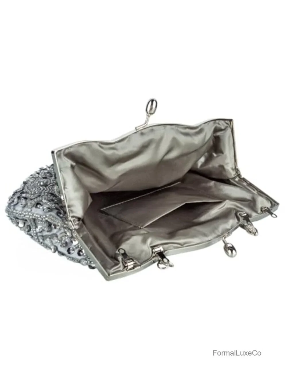 Beaded Floral Evening Clutch Purse with Kiss Lock Closure